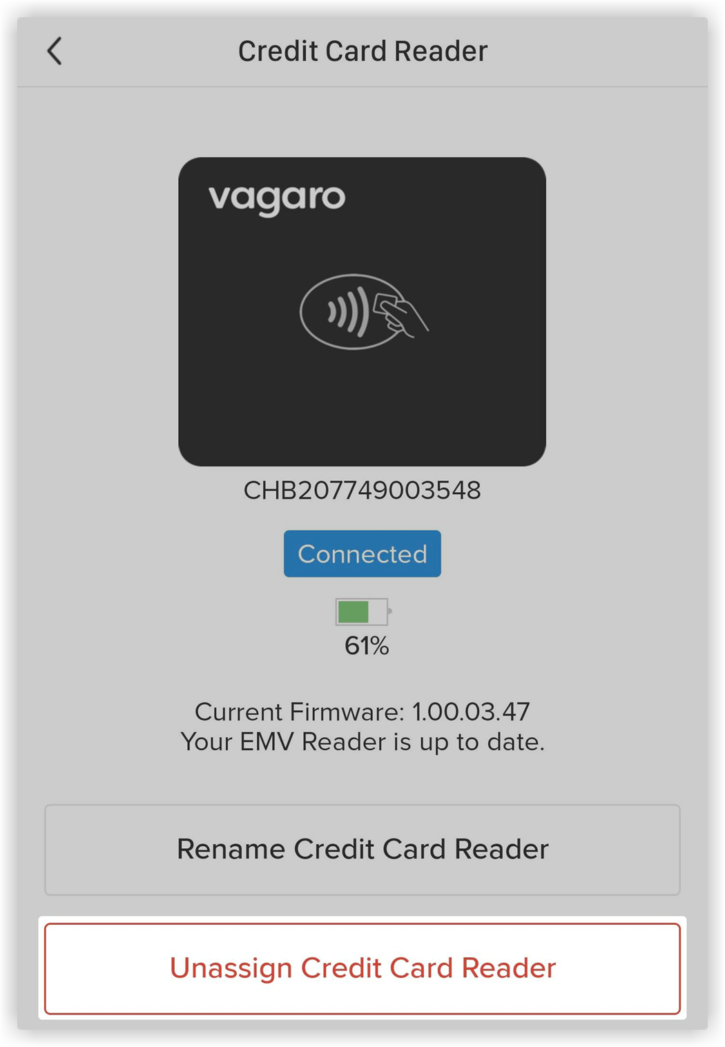Unassign the Credit Card (EMV) Reader from Your Business Vagaro Support