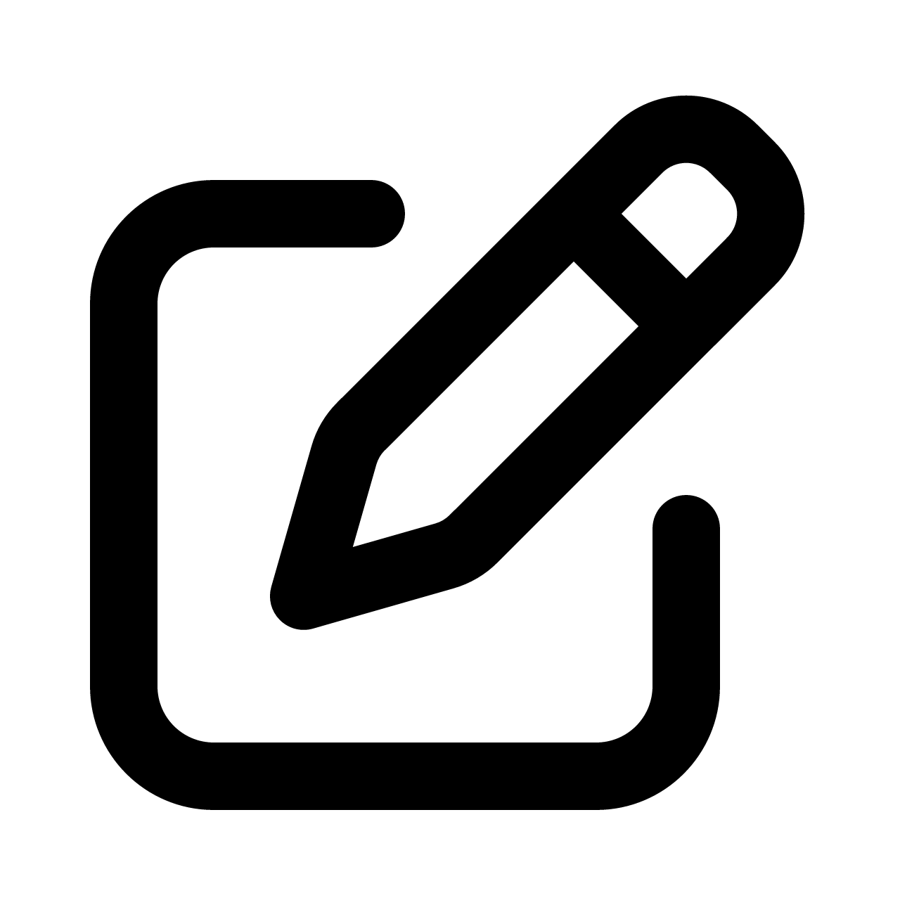 A simple line icon of a pen angled diagonally over a square, suggesting editing